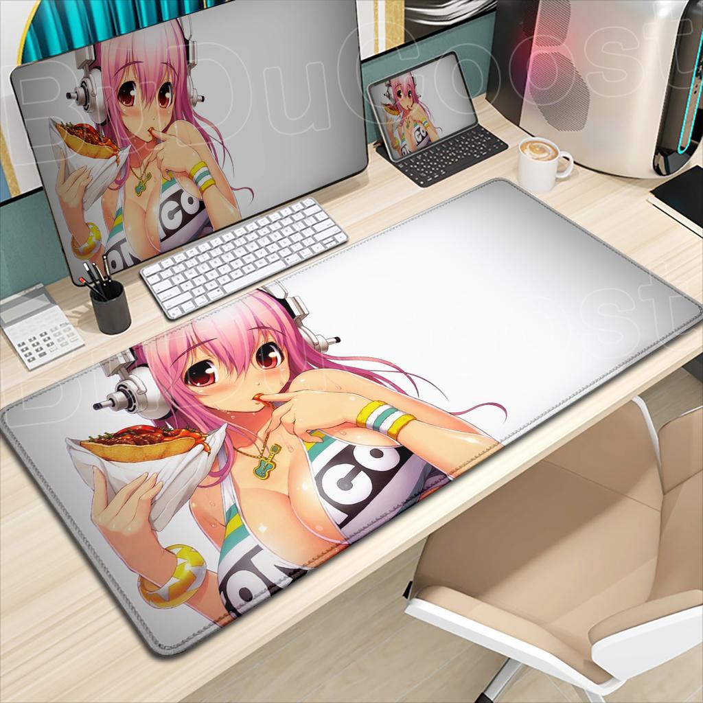 Anime Super Sonico Large Extended Gaming Mouse Pad PC Office Accessories Kawaii Girl HD Printing Computer Keyboard Mat 900x400mm