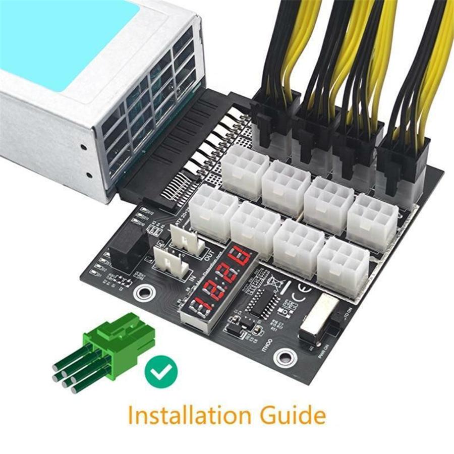 Breakout Board 12V with 12Pcs 20CM 6pin to 6+2PIN Cable for Mining GPU 2200W PSU