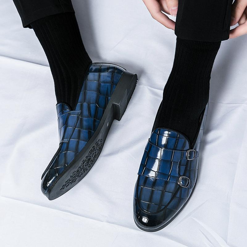 47 48 Oversized monk shoes double splicing loafers Men's casual leather shoes British round toe trend double buckle