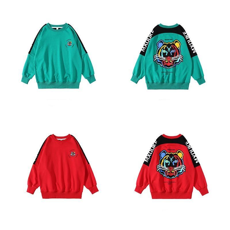 Spring Autumn Boys Round Neck Loose Contrast Cartoon Tiger Sweatshirt School Kids Track Pullover Tops