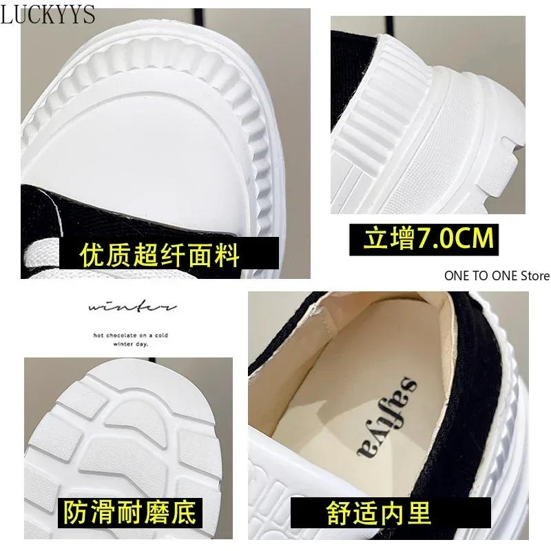 Дропшиппинг Женские вулканизированные туфли Белые толстые каблуки Холщовые кроссовки — фото 3