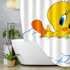 1pc WB Tweety Bird Shower Curtain - Officially Licensed Bathroom Decor with Tweety & Sylvester Print, High Quality with 12 Hoo
