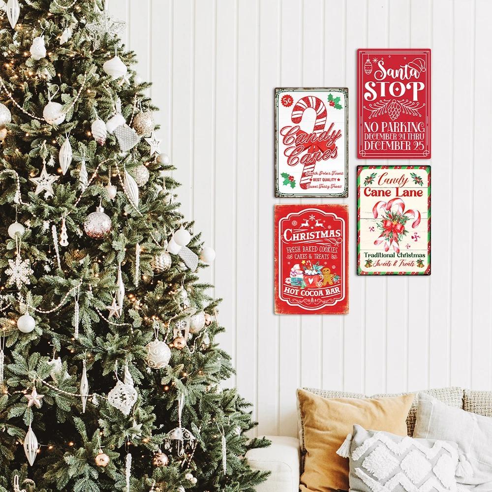 Vintage Merry Christmas Metal Posters Tin Signs Wall Decor Fresh Baked Cookies Cakes Treats Hot Cocoa Bar