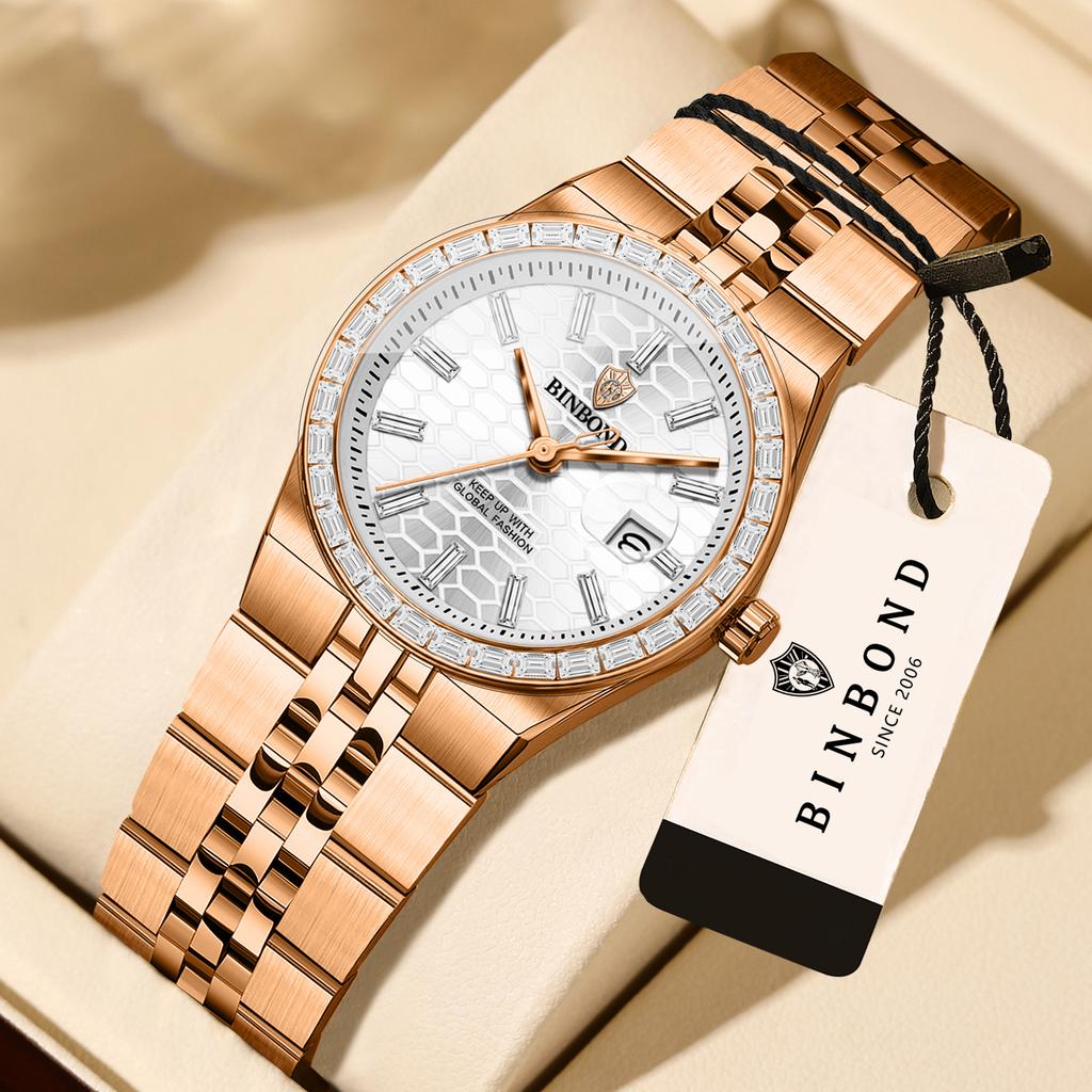 Ladies Casual Quartz Wristwatch Accurate Luxury Waterproof Steel Strap Auto Date Fashion Watch for Women