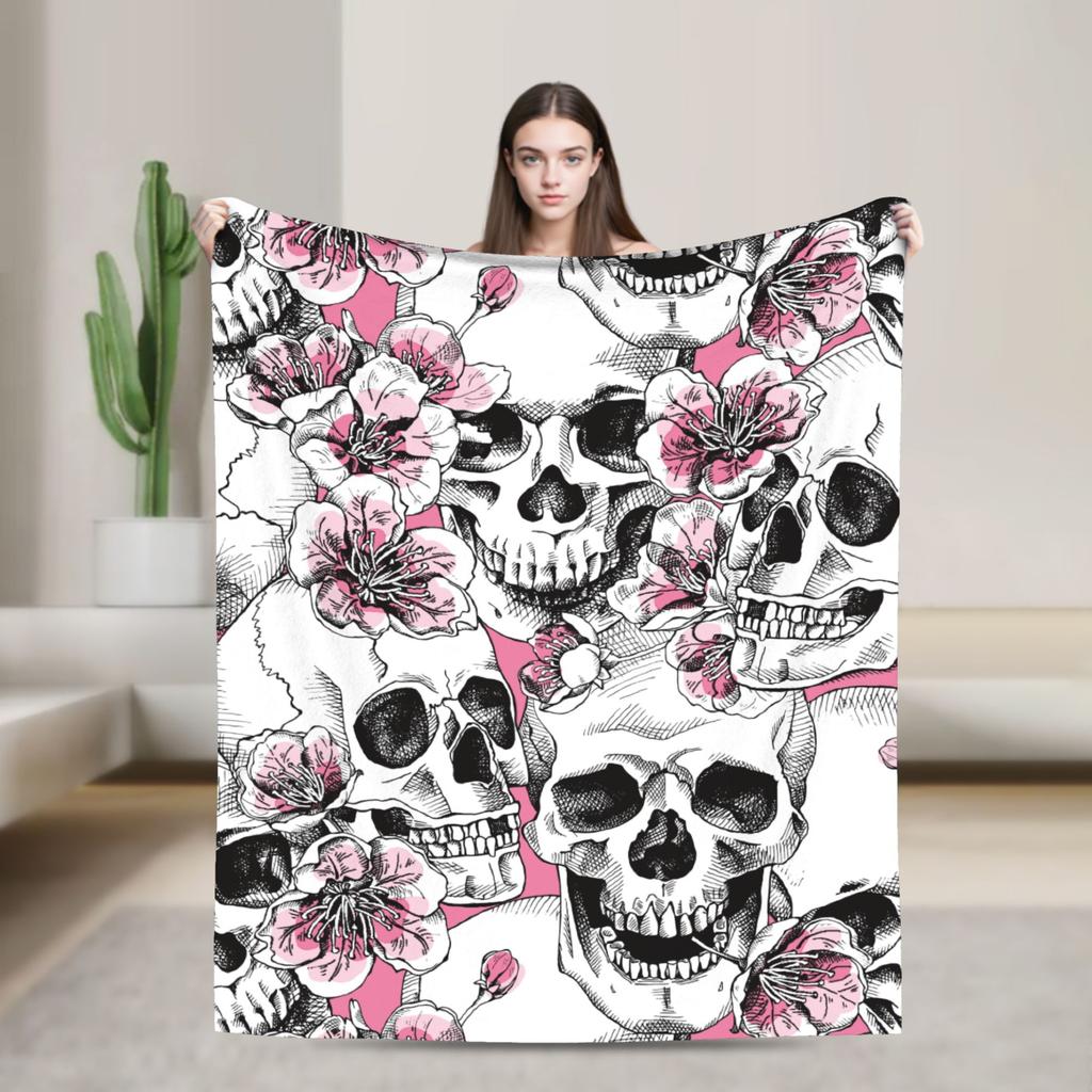 Floral Skull Vintage Blankets Day of the Dead Wool Awesome Soft Throw Blankets for Home All Season