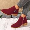 Women's Boots Autumn and Winter New Fashion Suede and Bare Boots Side Zipper Square Heel Short Boots