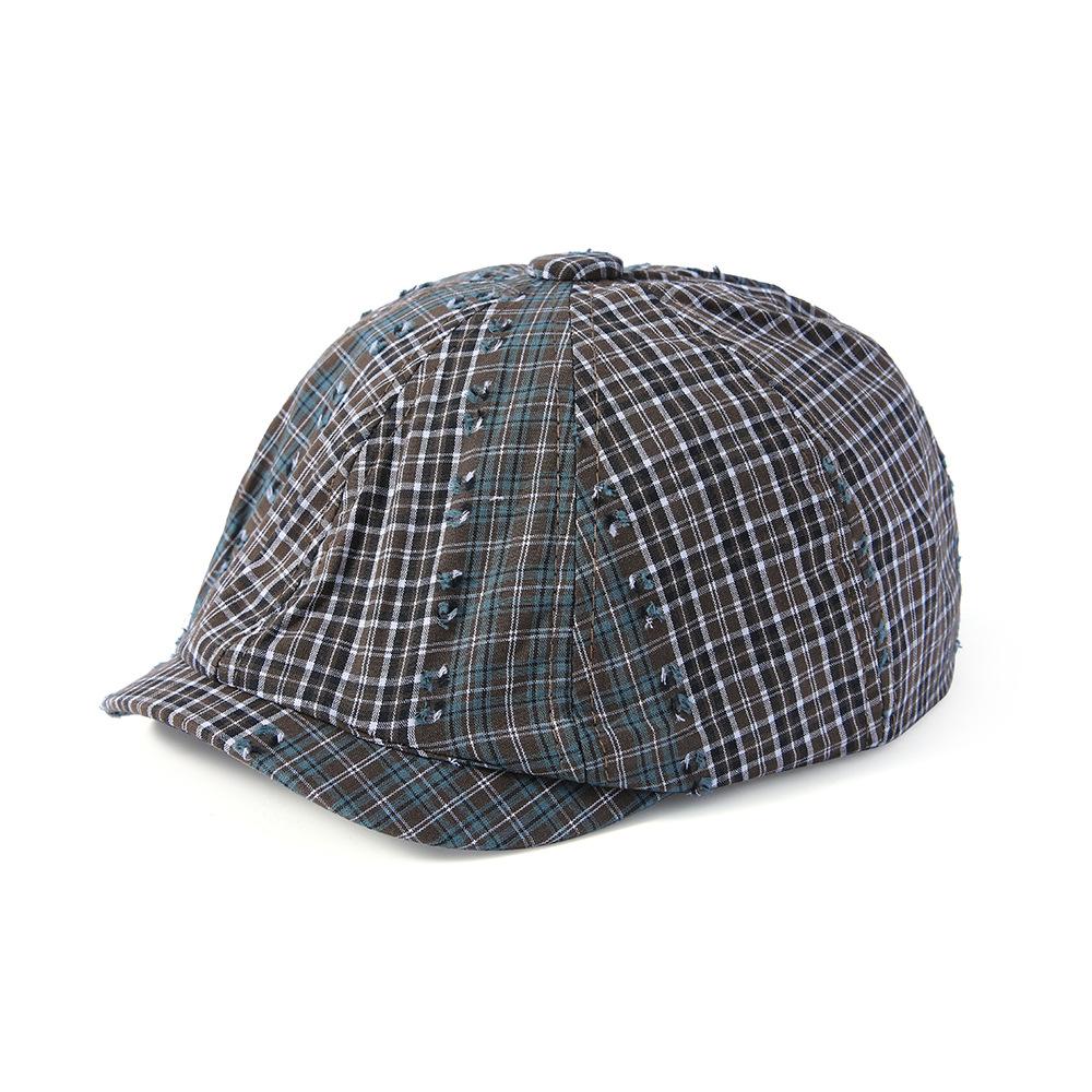 Spring Summer Light Plaid Forward Hat Men Vintage Striped Paintwork Hat Newsboy Hat