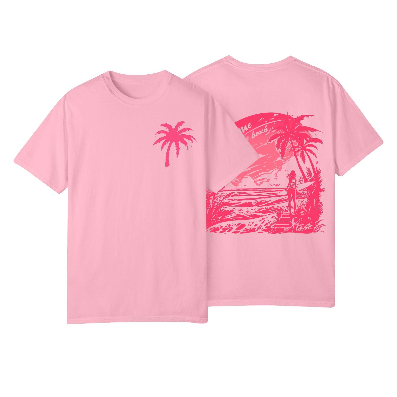 

Women s Fashion Printed Casual Pleated Round Short Sleeve T-Shirt Top XL розовый