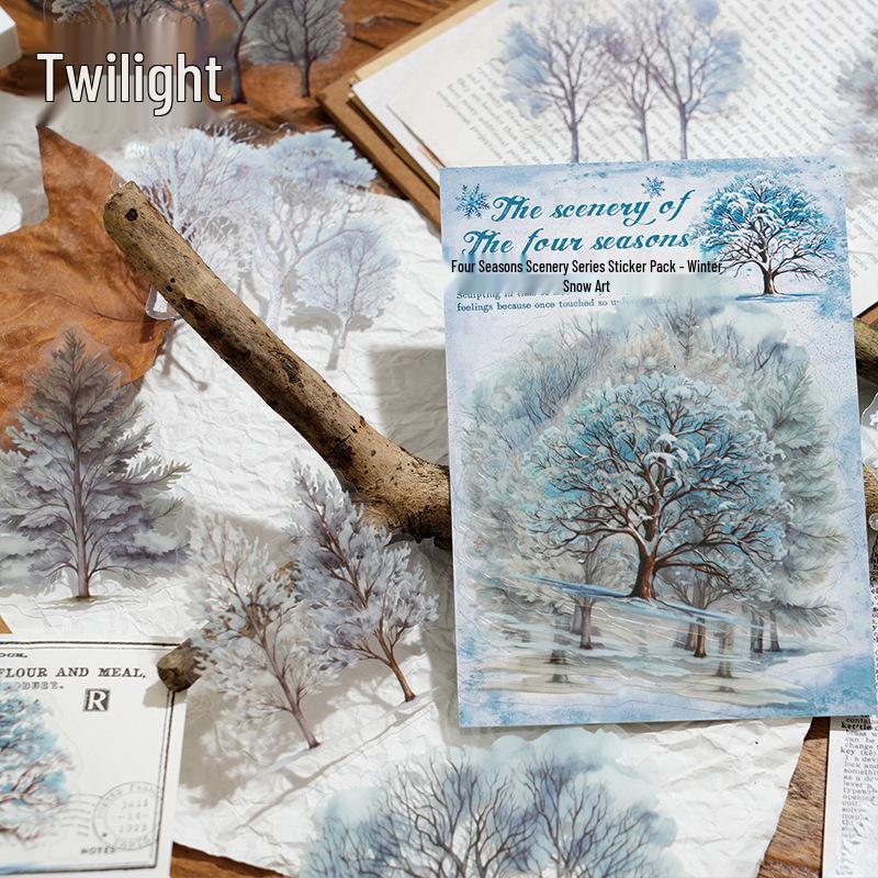 Twilight PET Sticker Pack: Four Seasons Scenery, 20 Sheets, 6 Tree Styles for DIY Projects
