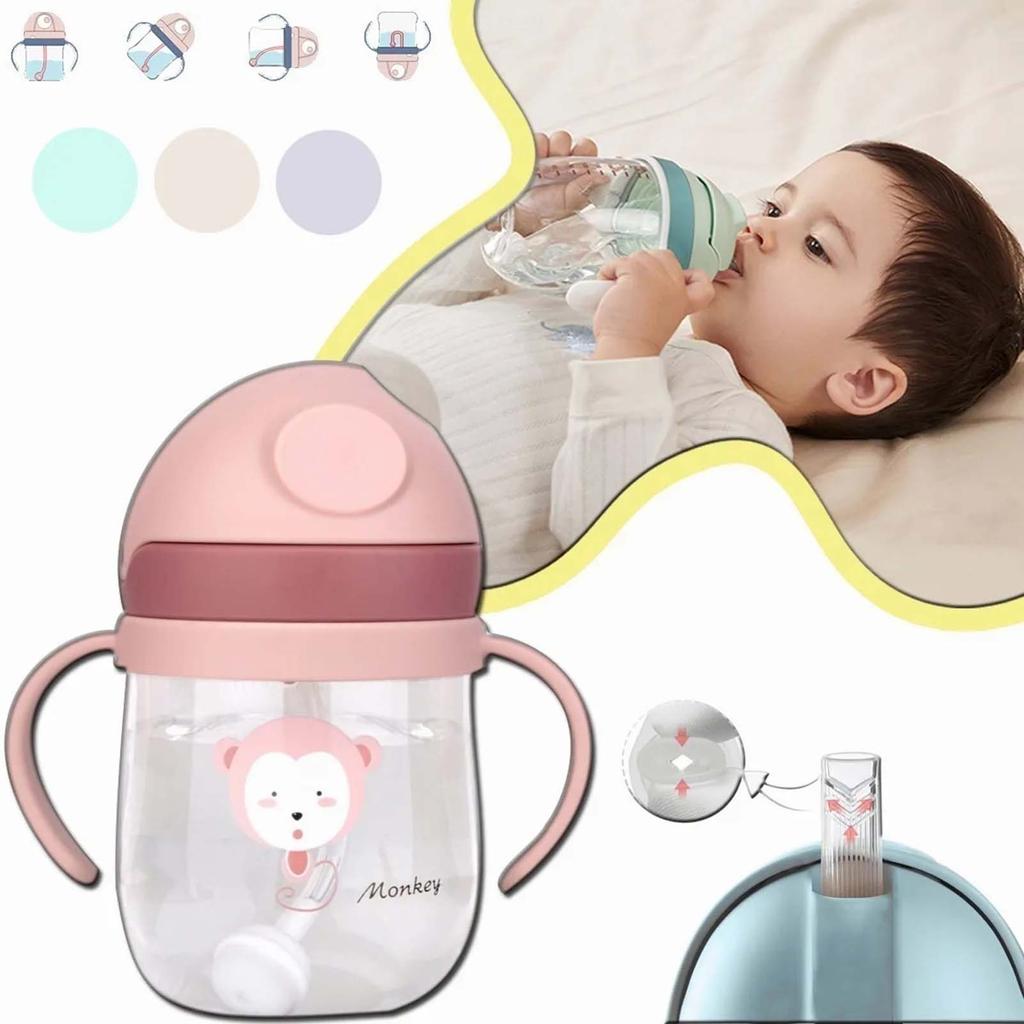 Baby Straw Cup 250ml Leakage Proof Safe Odorless Plastic Fadeless Scale Toddler Straw Cup for Home
