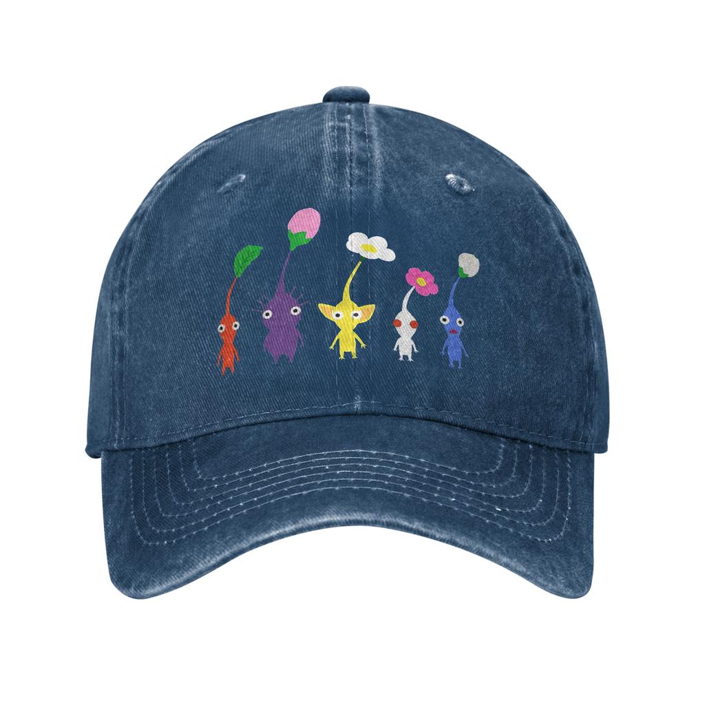 cute pikmin pattern blue Washed Denim Cap Casual Baseball Caps Adjustable Hat Summer Unisex Baseball Hats