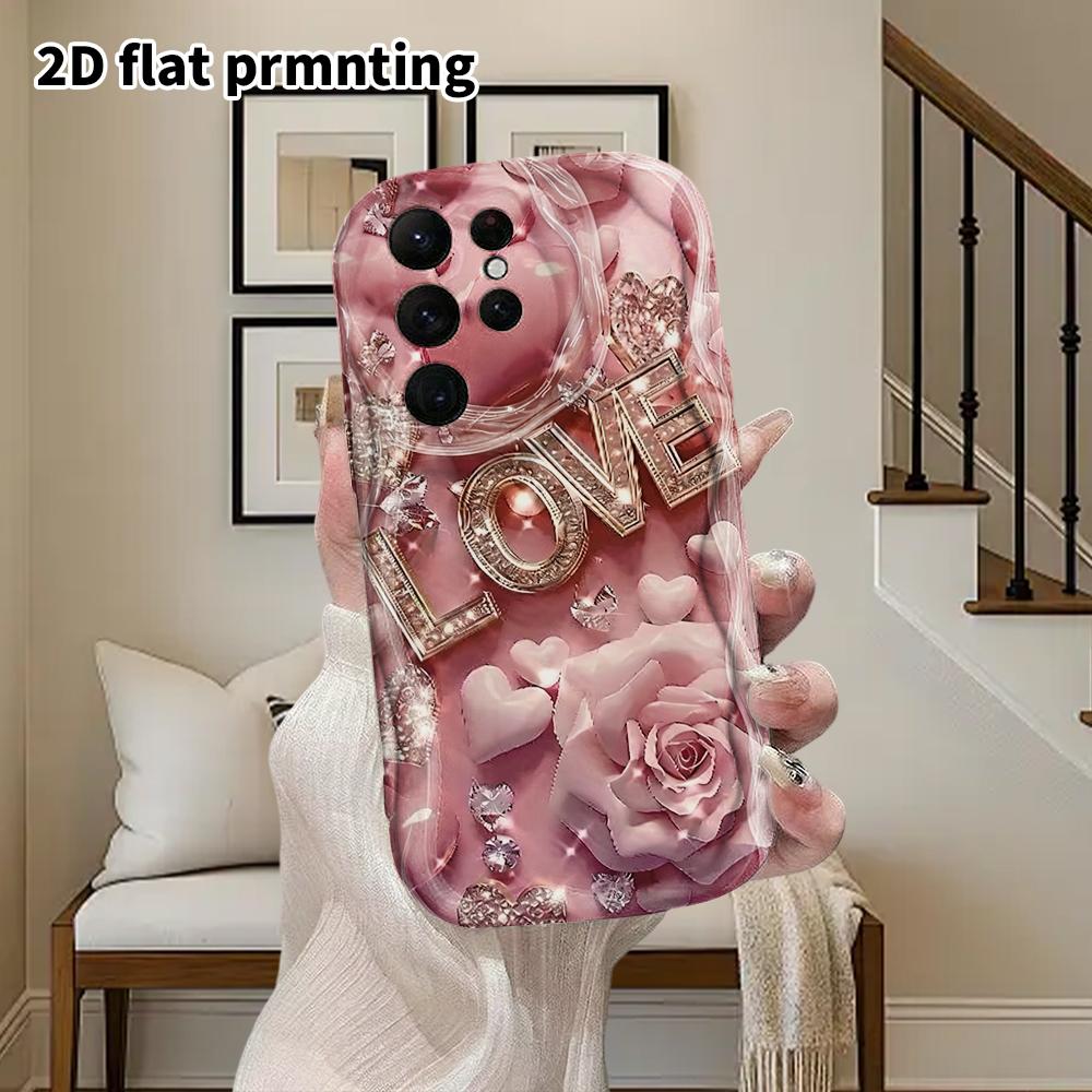 Phone Case: 2D Flat Samsung Galaxy A34 A35 M05 M06 S20 S22 S21 FE Plus 5G Protective Case, Couples Style, Pink Rose, Christmas and Halloween Gift