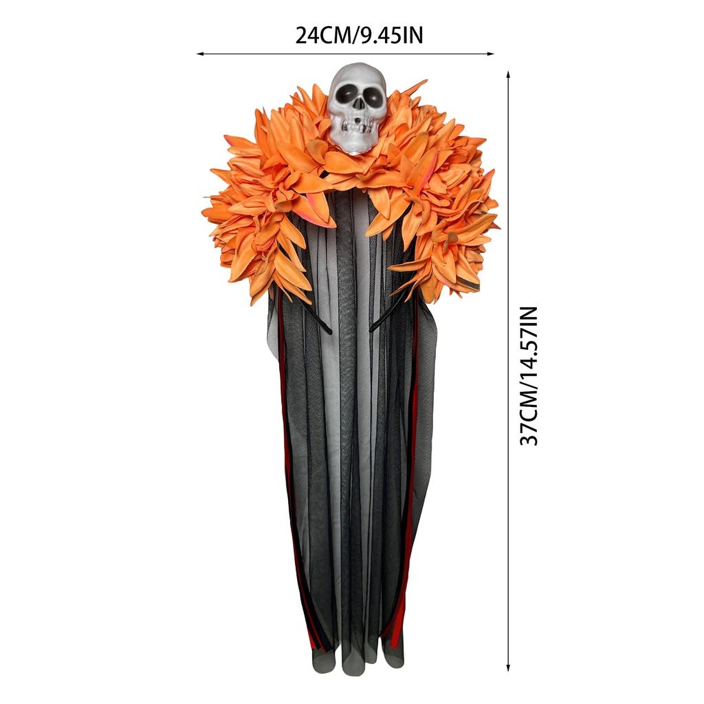 Halloween Long Ribbon Veil Floral Hair Band Girls Day Of The Dead Red Rose Flowers Headdress Party Cosplay Gothic Head Hoop