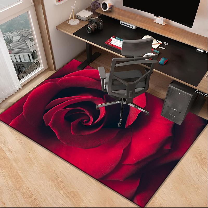 Blue Roses And Butterflies Office Rug Chair Mat, Entryway Carpet, Suitable for Front Door, Bedroom, Living Room, Desk, Holiday Gift