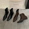 French Bare Boots Thick Heel Square Head Martin Boots Women's Boots Autumn and Winter New Retro Thin Boots and Ankle Boots Short Boots