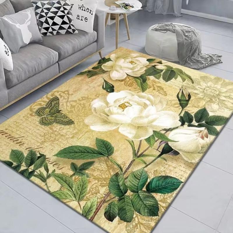 New Vintage Flower Pattern Carpet Home Decor Living Room Carpet Sofa Coffee Mat Washable Non-slip Bath Kitchen Bedroom Floor Mat
