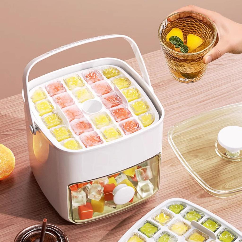 Ice Cube Tray ABS PP 48 Grids 2 Tray Easy Release Ice Cube Box with Lid Storage Bin for Freezer