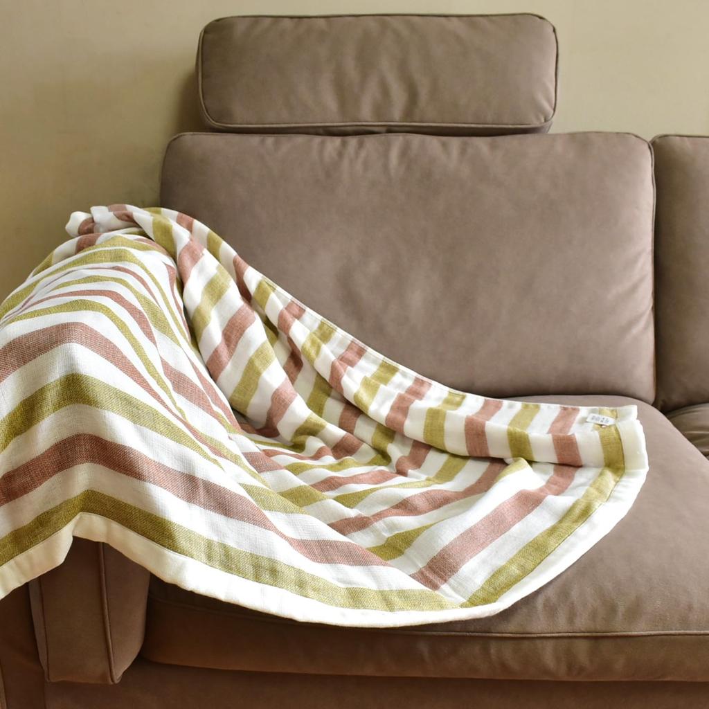 Imabari Towel Half Marine Made In Perfect for Body Temperature Washable Half Blanket, 5-Layer Gauze, Border, 100% Cotton, Japan, Lightweight, Naps,