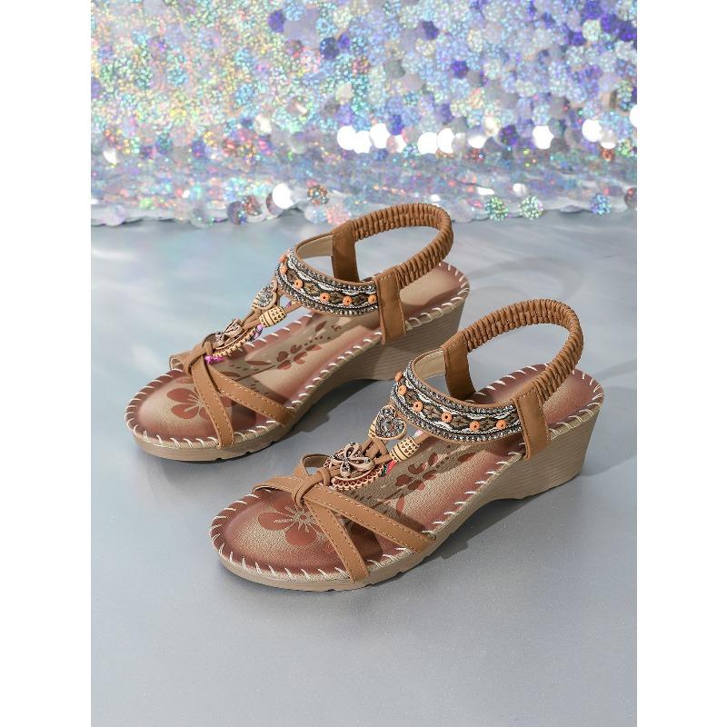 Bow, New Women's Shoes Flat-bottomed Handmade Beaded Rhinestone Sandals, Wearing Beach Little White Shoes Women