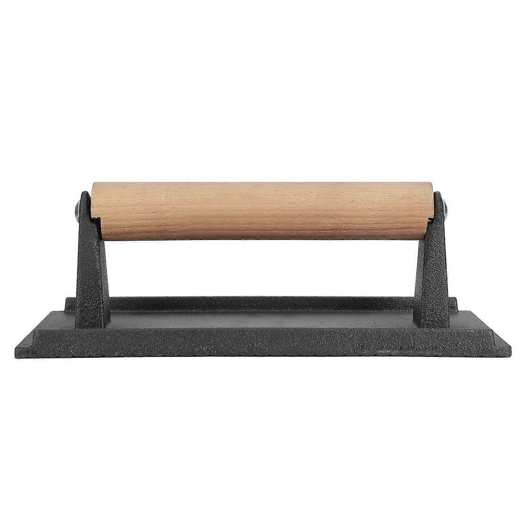 Steak Press - Cast Iron Grill Press Steak Bacon Weight Press Barbecue Griddle Press with Wood Handle Comfortable Grip