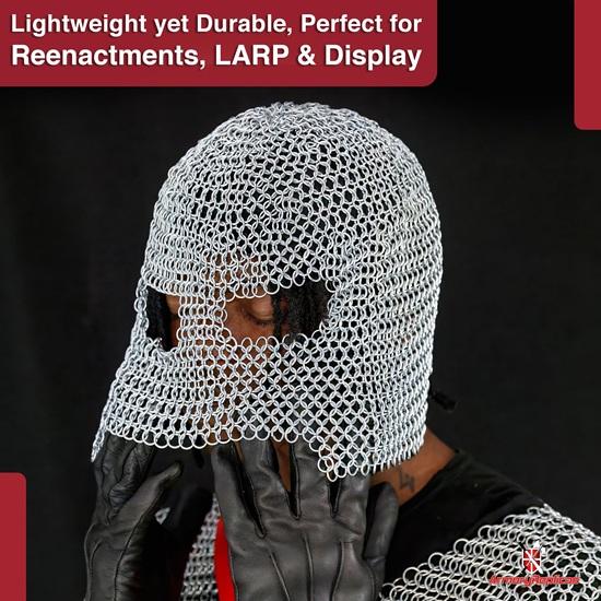 Armory Replicas Chainmail Coif Medieval Hood Steel Butted Riveted Neck Face Armor