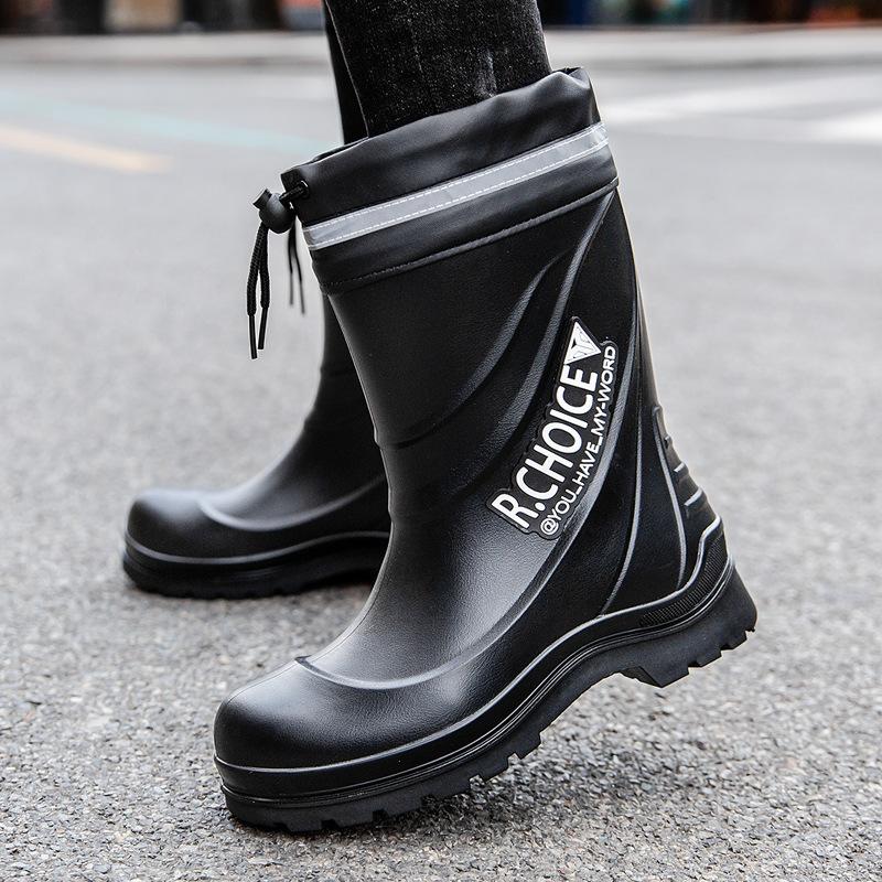 Buty przeciwdeszczowe męskie wędkarskie nadmorskie antypoślizgowe wodoodporne buty średniej długości ze ściągaczem aksamitne ciepłe kalosze gumowe buty ochraniacze