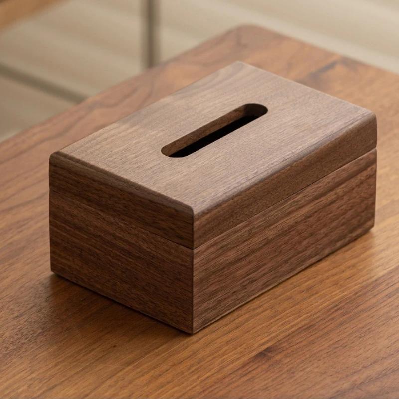 Black Walnut Wooden Tissue Case Luxury Magnetic Attraction Rectangular Tissue Box Aesthetic Boxes Kitchen Storage Organizer