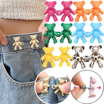 5 Pair Bear Shape Adjustable Jeans Button No-Sew Extenders Replacement Jeans Button Pins Removable Waistband Cinching