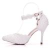 Fashion Wedding Shoes Bride White Wedding Shoes Female High Heels Ankle Strap Pumps Women's Shoes Rhinestone Lace High Heels Party Shoe