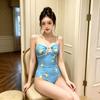 Summer 1011 New Printed Suspenders High Waist Sexy Small Breasts Gather Hot Spring One-piece Swimsuit Bikini
