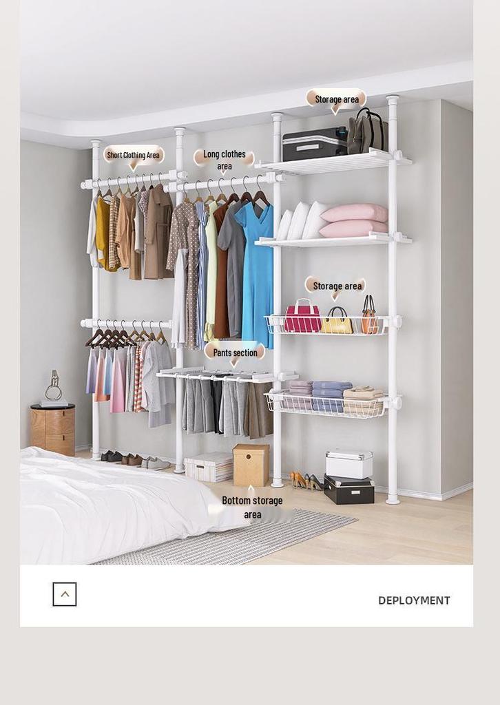 Telescopic Floor-Standing Clothes Rack Pole, 38mm Diameter, No-Drill, with Track for Home Use, Drying, Bedroom, Balcony, and Curtain Hanging