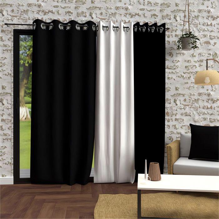 Eyelet Curtain In Washed Microfiber 135x250 Cm BOHEME Black, by Soleil d'Ocre
