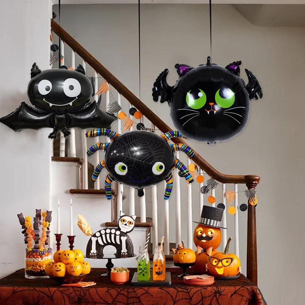 Halloween Aluminum Foil Balloons: Bat, Pumpkin, Ghost, Wings, Cat, Spider Decorations