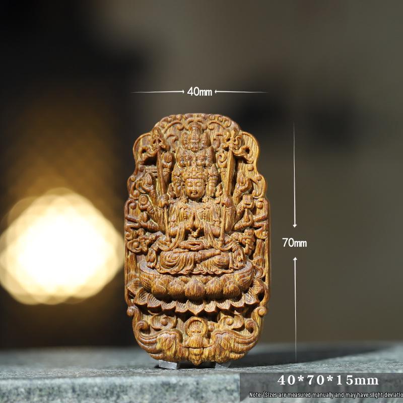 Kinan Agarwood Thousand-Armed Guanyin Relief Pendant – Chinese Style Handheld Ornament