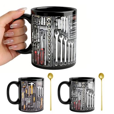 Mechanic Toolbox Mug Ceramic Funny Toolbox Coffee Mug with Spoon for Mechanics Novelty Gift for Dad Husband Car Lovers