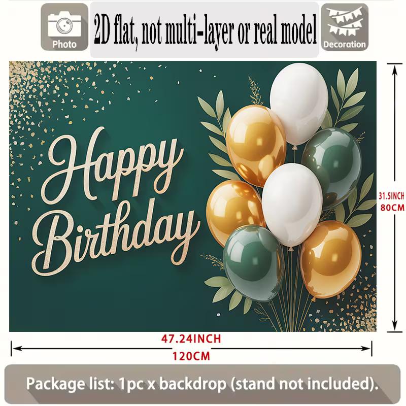 2D Minimalist Birthday Photography Backdrop with Neutral Green and Gold Theme
