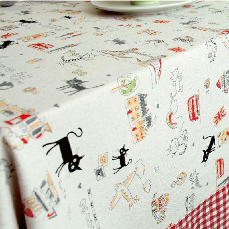 

New Cartoon Theme Tablecloth Cotton Linen Fabric Rectangular Table Cloth Cartoon Coffee Table Cloth Kindergarten Environment Creation DIY Cloth Pastoral Cat (Edge) 65 * 65cm