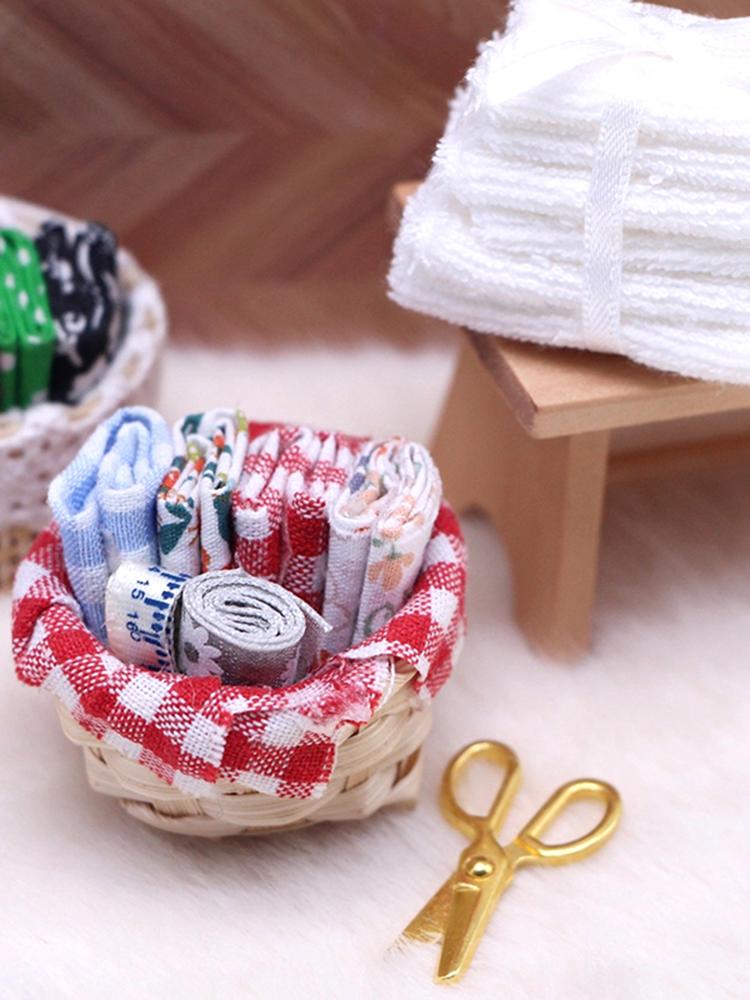 1Set Miniature Sewing Fabric Basket Ruler Scissors Home Model Decor Toy Doll House Accessories