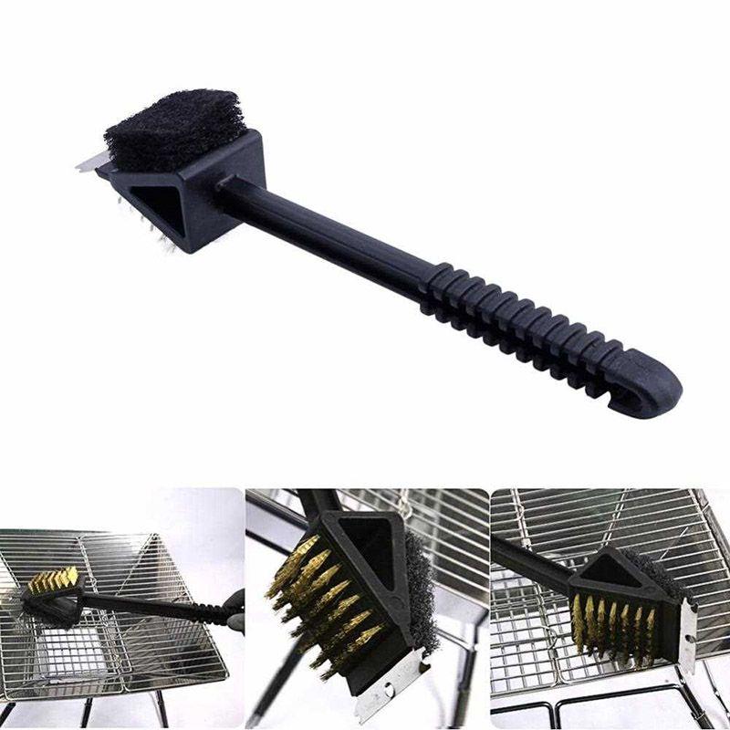 In 1 3 Barbecue Bbq Oven Grill Bristles Cleaning Stiff Brush Scraper Cleaner