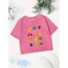 Summer Cotton Crop Tops Womens Fresh Fruits Lemon Cherry Printing Washed T-Shirts O-Neck Regular Fit Tees Street Clothes