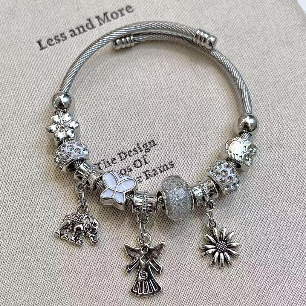 PAN Family Víceprvkový DIY Korálkový náramek: Evropský/Americký styl s nerezovou ocelí, slitinou mědi a křišťálovými kamínky