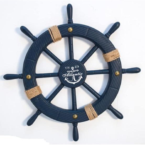 Nautical Ship Wheel Wall Decor, 18 In, White and Turquoise, Beach Theme with Seashells and Fish Net (11 Inch Crack Finishing)
