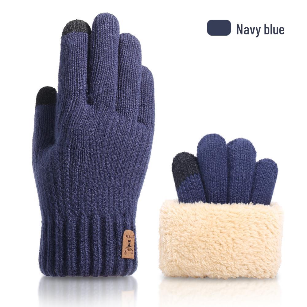 Men's Winter Touchscreen Wool Knit Gloves - Thickened Velvet Lining for Outdoor Cold Protection