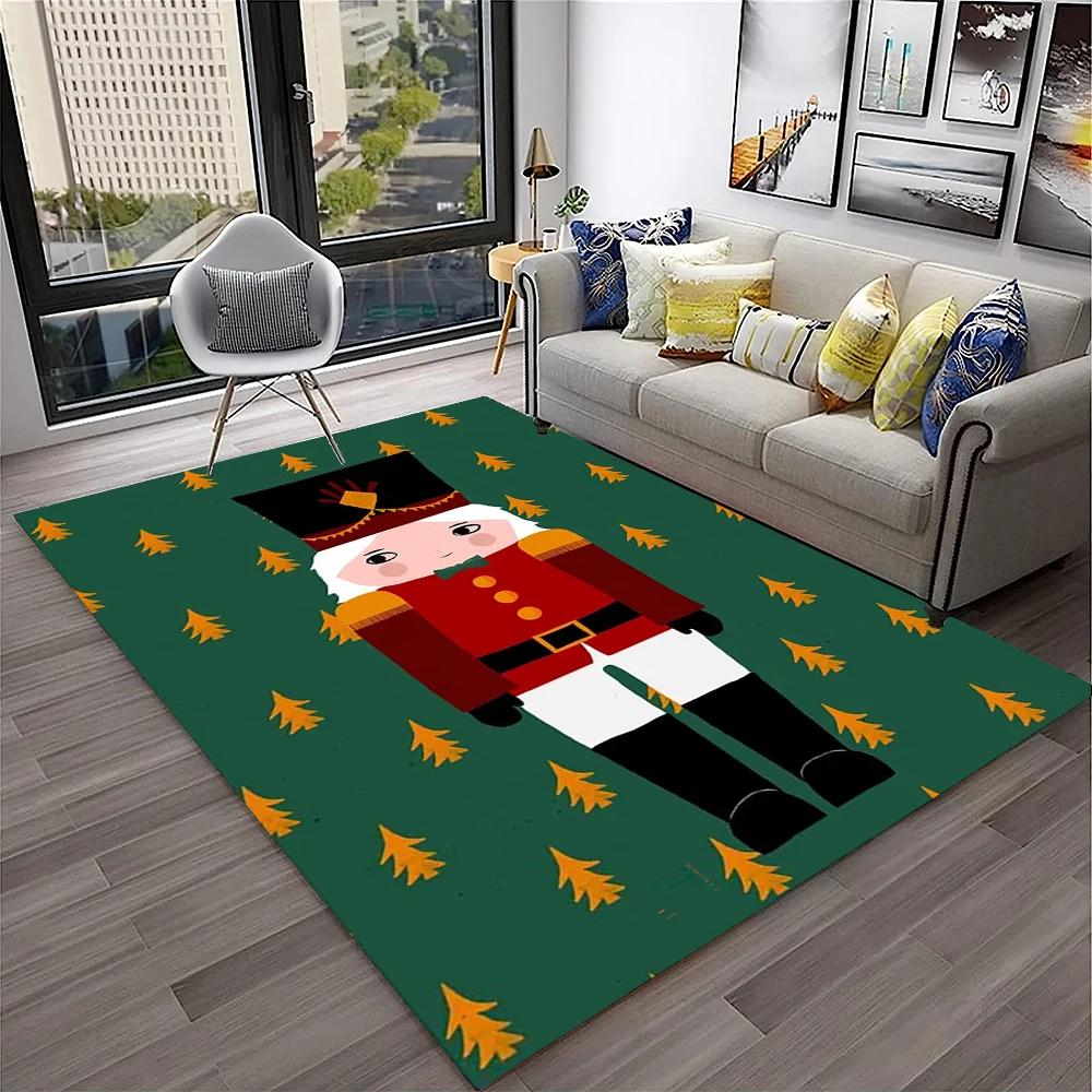 3D Nutcracker Christmas Tree Cartoon Carpet Rug for Home Living Room Bedroom Sofa Playroom Doormat Decor,kids Non-slip Floor Mat