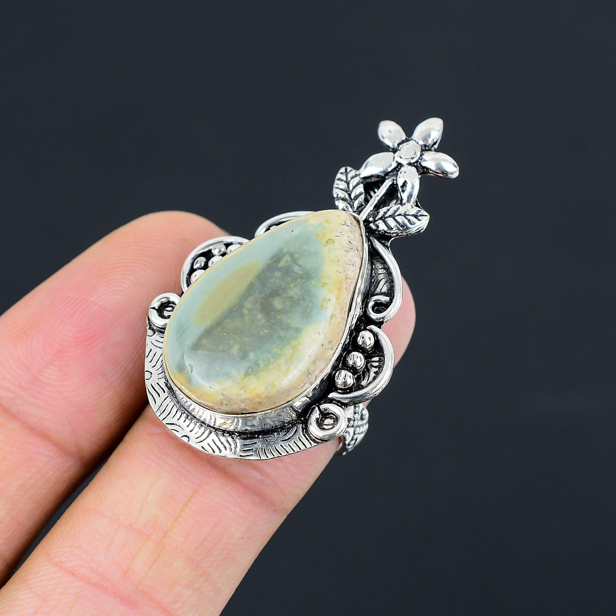 Imperial Jasper Stone Sterling Silver Promise Elegant Flower Ring Jewelry Size 7 7