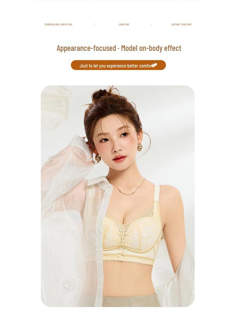 2025 Lace Wire-Free Bra: Women's Antibacterial, Breathable, Anti-Sag, Round Cup for Large Bust with Minimizing Effect