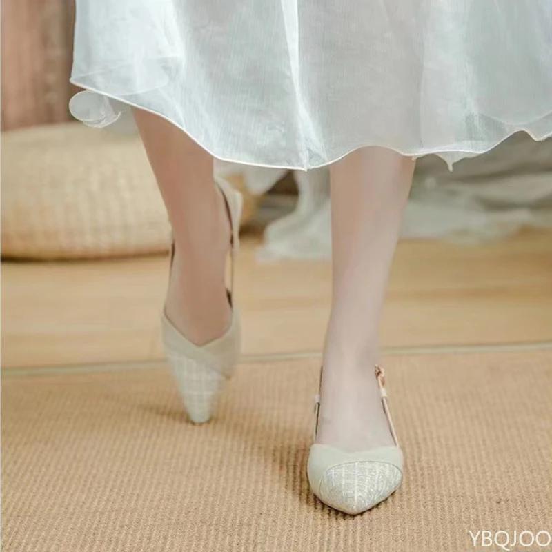 Fashion Baotou Women's Sandals Sharp pointed summer shoes Ladies middle heel sandal Versatile comfortable elegant shoe Zapatos