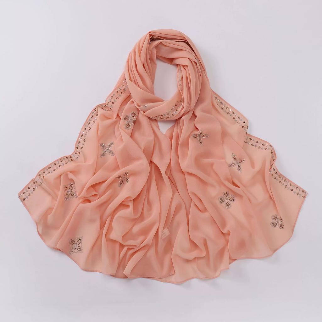 Diamond Pearl Chiffon Hijabs For Women Muslim Fashion Long Shawl Head Wrap For Women Turbans For Women Ramadan Turban Femme