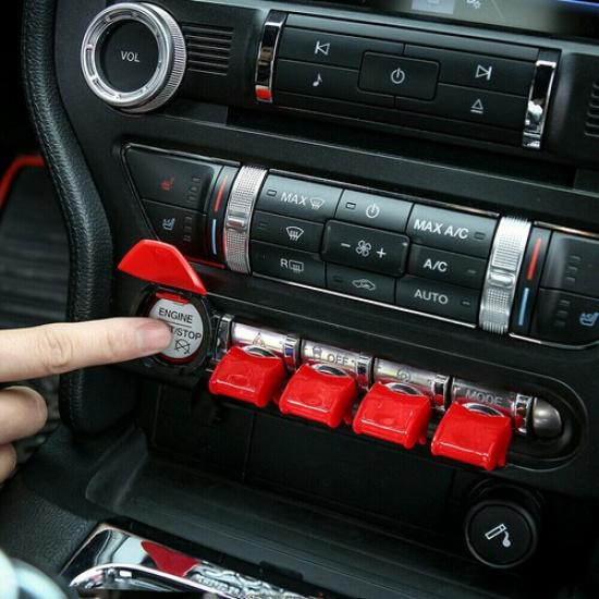 Start/Stop Control Button Cover Trim 5PCS For Ford Mustang 2015- Bright Red