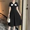 ZANZEA Women Elegant Casual V-Neck Short Sleeve A-Line Dress